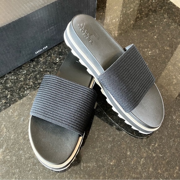 New Sorel Roaming Easy Slide Sandals, Casual Stretch Black Slides, Athleisure - Picture 1 of 14